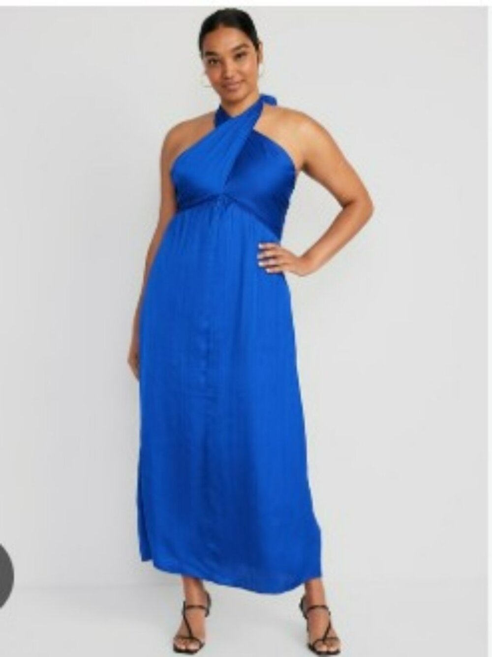 Old Navy Fit & Flare Wrap-Neck Satin Maxi Dress M Tall